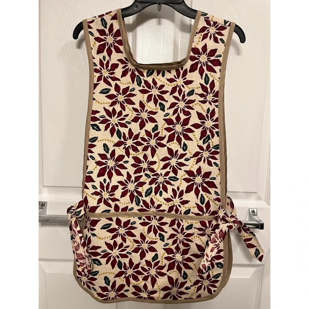 Handcrafted Poinsettia Kitchen Apron: Side Tie, XS-XL Ladies Size